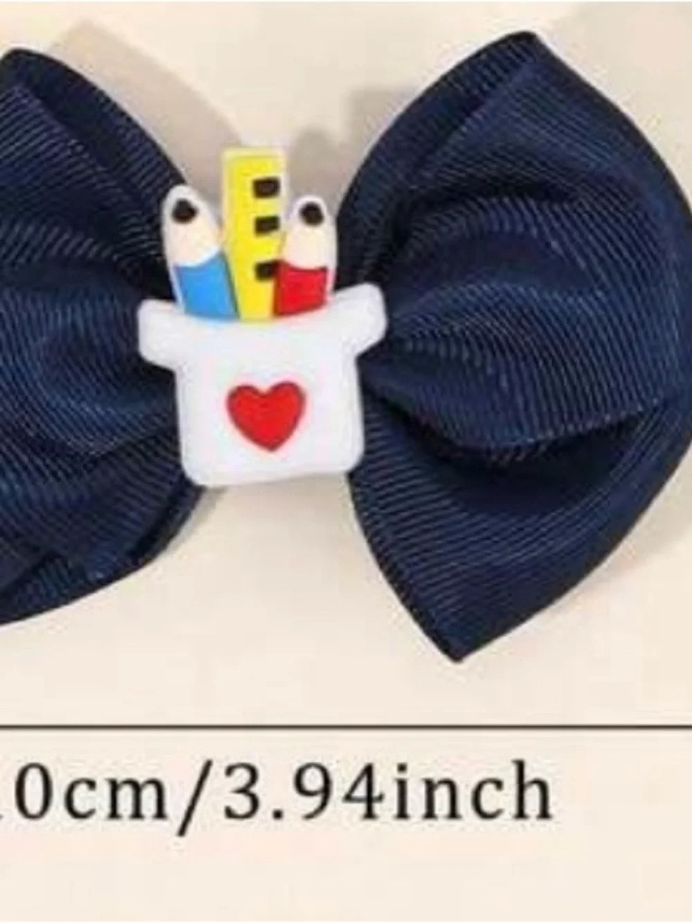 Navy Bow Hair Clips with Pencil Pot Accent - Kids